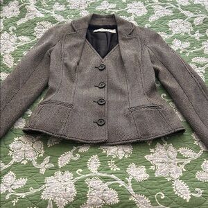 Dior Vintage Women's Black and White Herringbone Virgin Wool and Silk Blazer